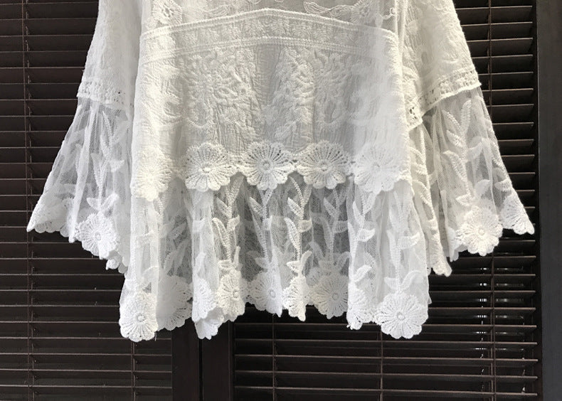 Summer Oversized Knitted Cardigan Cotton Lace Shirt Shawl