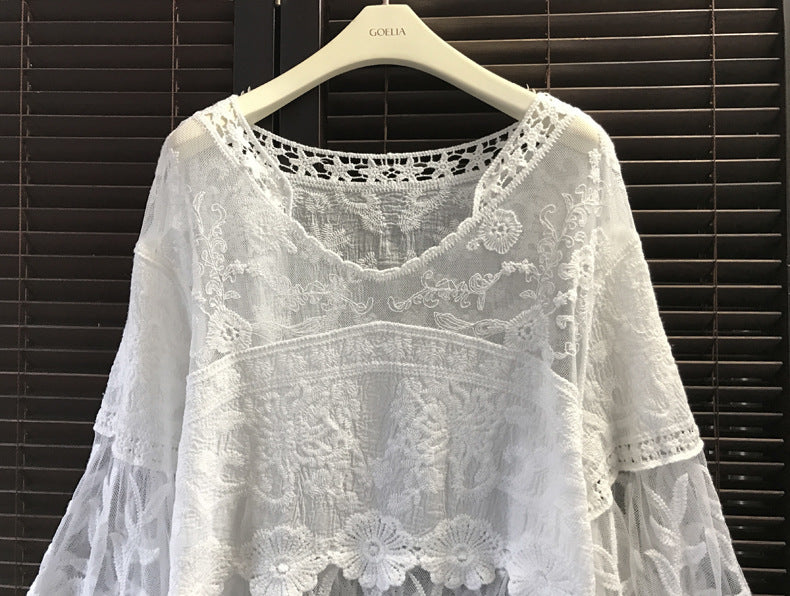 Summer Oversized Knitted Cardigan Cotton Lace Shirt Shawl