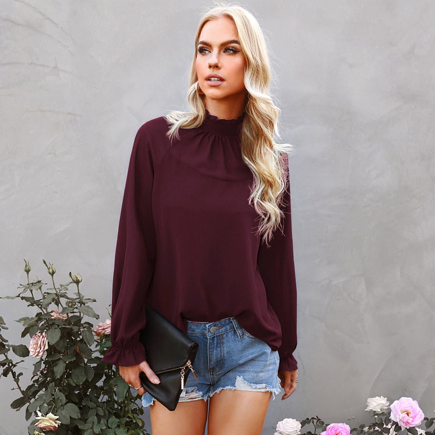 Women's Solid Color Loose Pullover Long Sleeve  T-Shirt