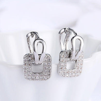 European And American Square Rhinestone Zircon Stud Earrings