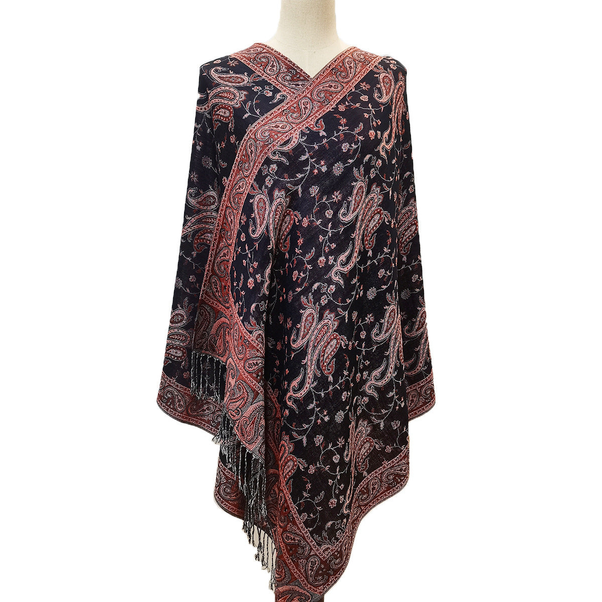 Classic Cashmere-like Fashion Jacquard Cashew Tassel Scarf