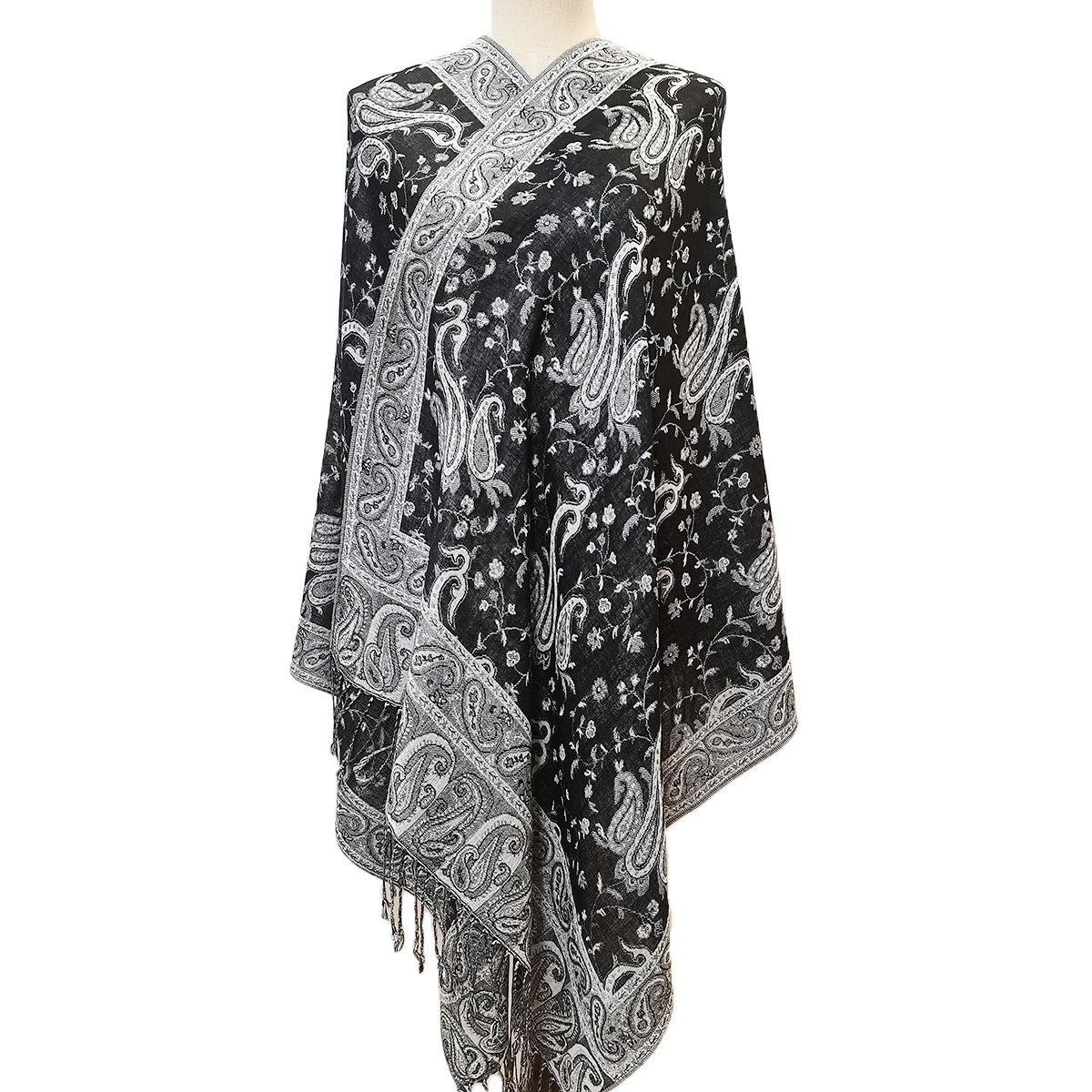 Classic Cashmere-like Fashion Jacquard Cashew Tassel Scarf