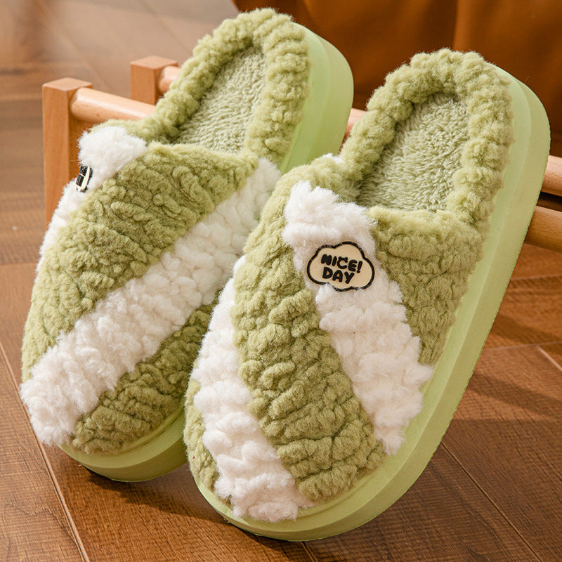 Fashion Color-matching Home Slippers Non-slip Couple House Shoes Winter Warm Floor Bedroom Slipper For Women Men