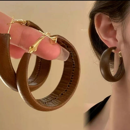 Brown Leather Exaggerated Women's Earrings