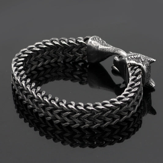 Bracelet Men Stainless Steel Vintage Black Wolf Head  Hand Wristband Male Fashion Jewelry  Accessories Gifts