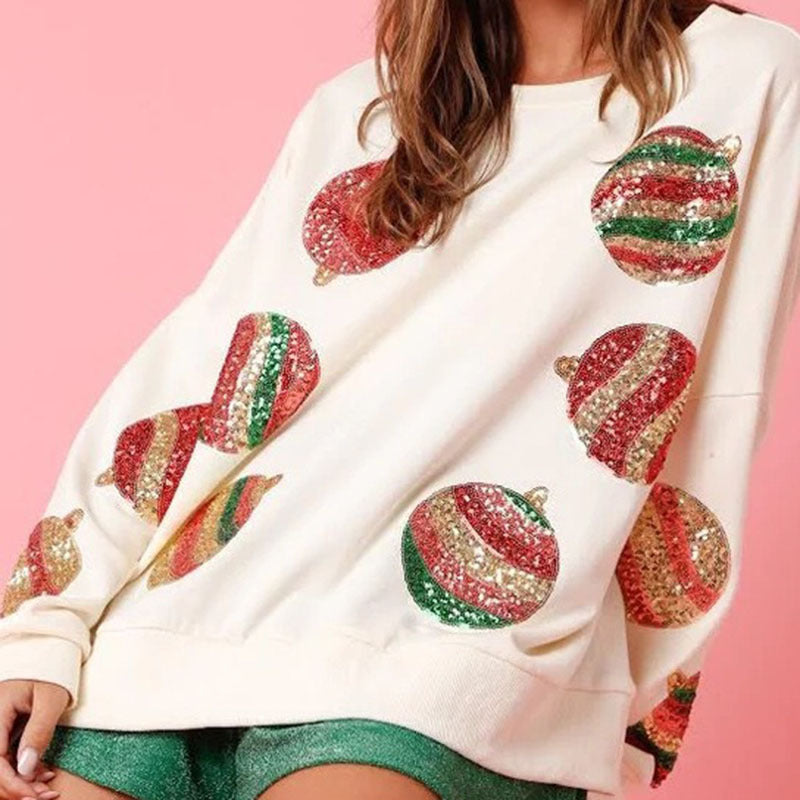 Autumn And Winter Sequined Embroidered Fashionable Round Neck Long Sleeve Sequin Stitching  Sweater For Women