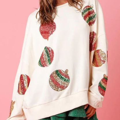 Autumn And Winter Sequined Embroidered Fashionable Round Neck Long Sleeve Sequin Stitching  Sweater For Women