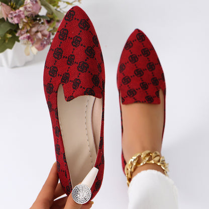 Rose Print Flats Shoes Fashion Casual Pointed Toe lady Loafers Lazy Shoes For Women