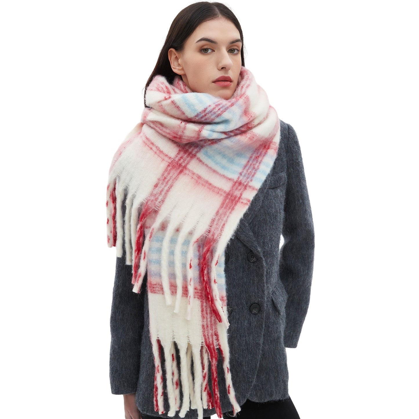 European And American Circle Yarn Thickened Thick Plaid Scarf