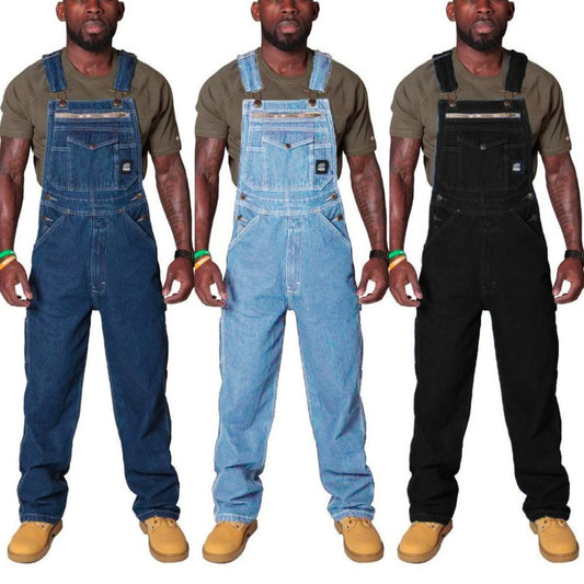 Men's Casual Versatile Denim Work Pants With Shoulder Straps