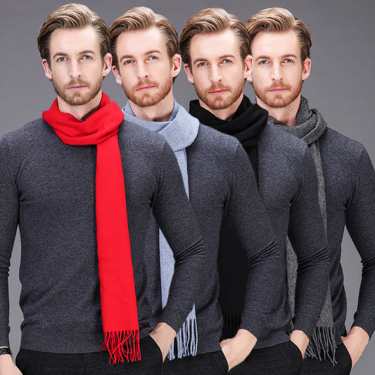 High-end brand winter cashmere scarf Men and women with pure wool warm retro thickened long collar