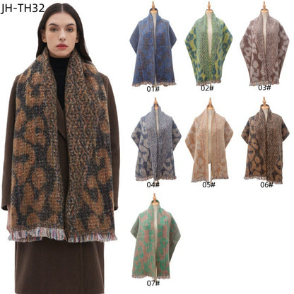 European And American Men's And Women's Jacquard Short Beard Leopard Scarf