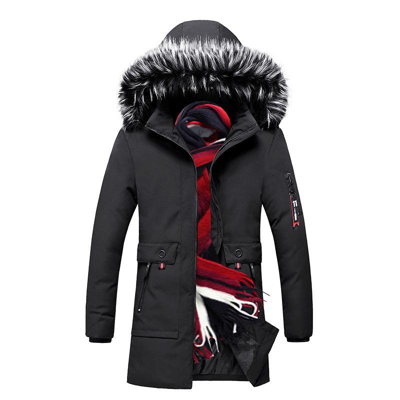 Men's fur collar hooded down jacket