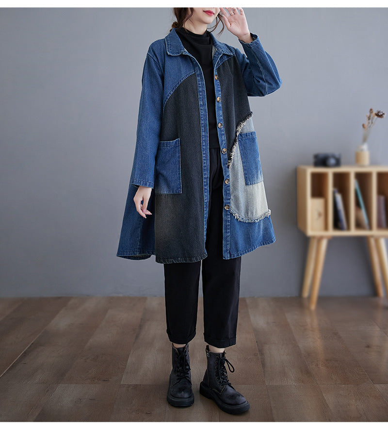 Autumn Japanese New Retro Wash Plus Size Denim Coat