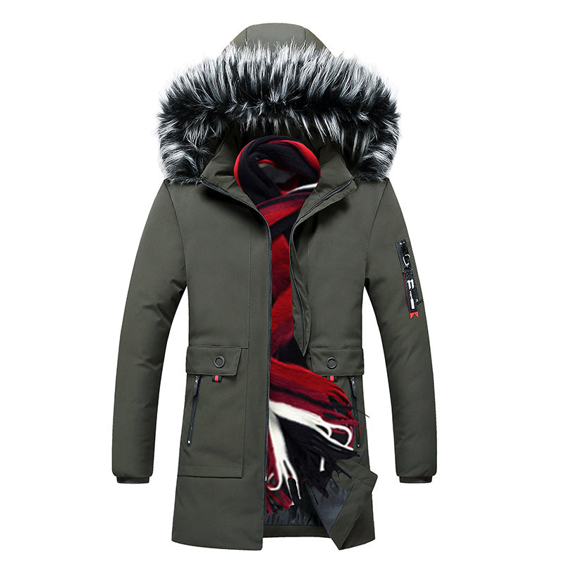 Men's fur collar hooded down jacket