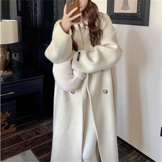 Gentle Mid-length Woolen Coat Hepburn Style