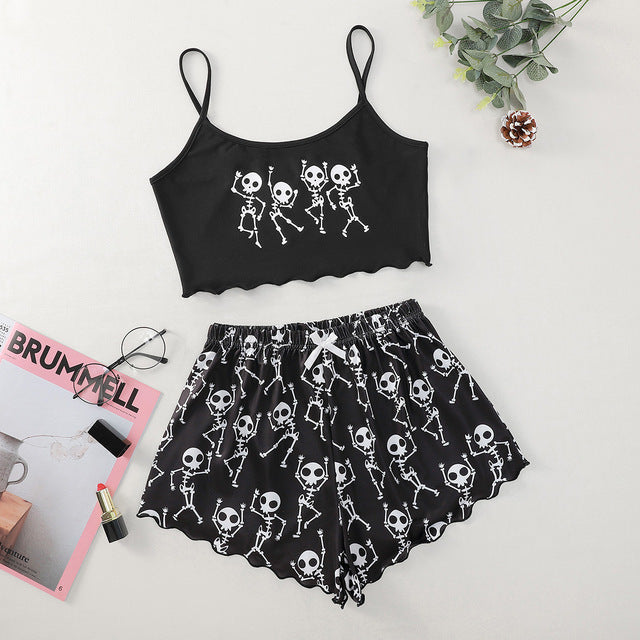 Split  Bikini Printed Strap Tube Top Shorts Home Wear