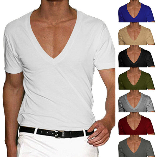 European And American Men's Short Sleeved V-neck