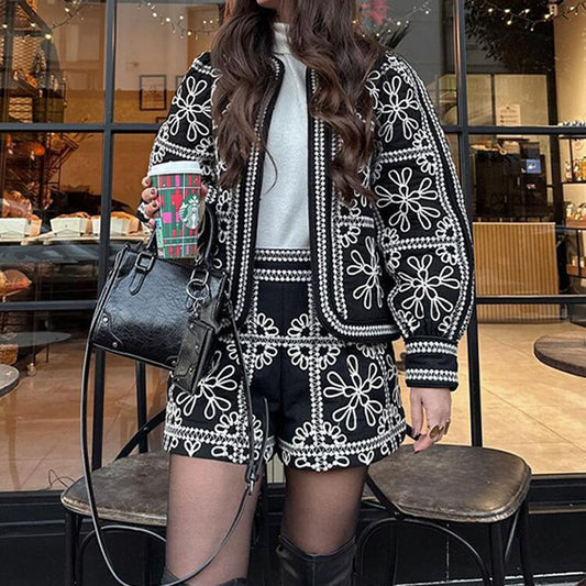 New Printed Contrast Color Coat Loose And W armJacket Casual Style