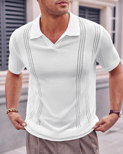 European And American Fashion Men's Knitted Polo Shirt Short Sleeve V-neck Hollow