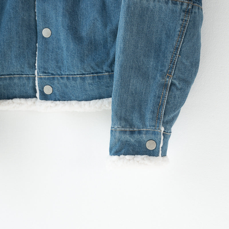 Lamb hair denim jacket female short section thick denim jacket