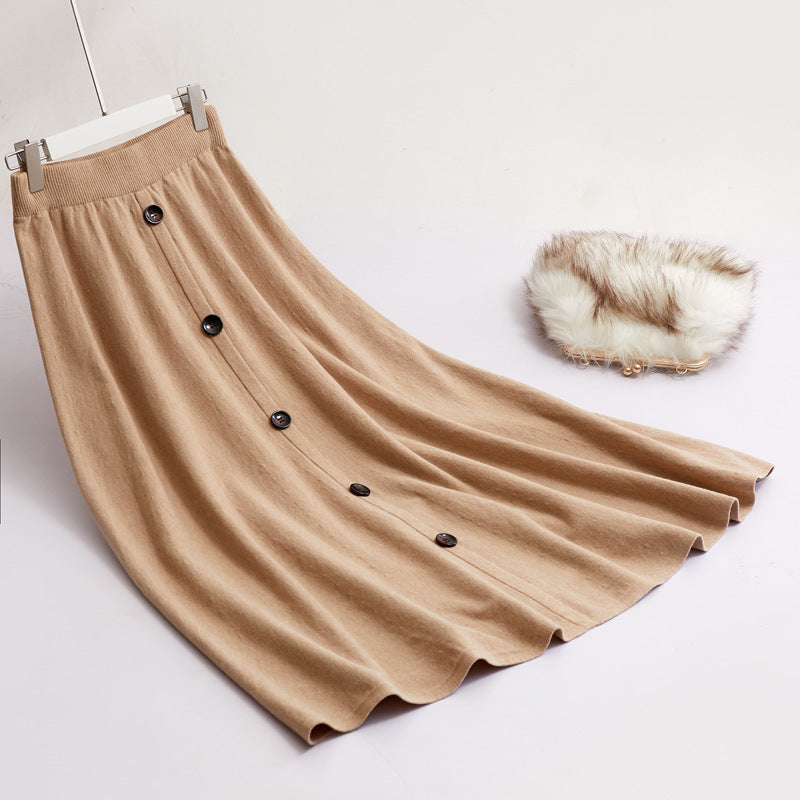 Knitted Pleated Thick Umbrella Skirt For Women