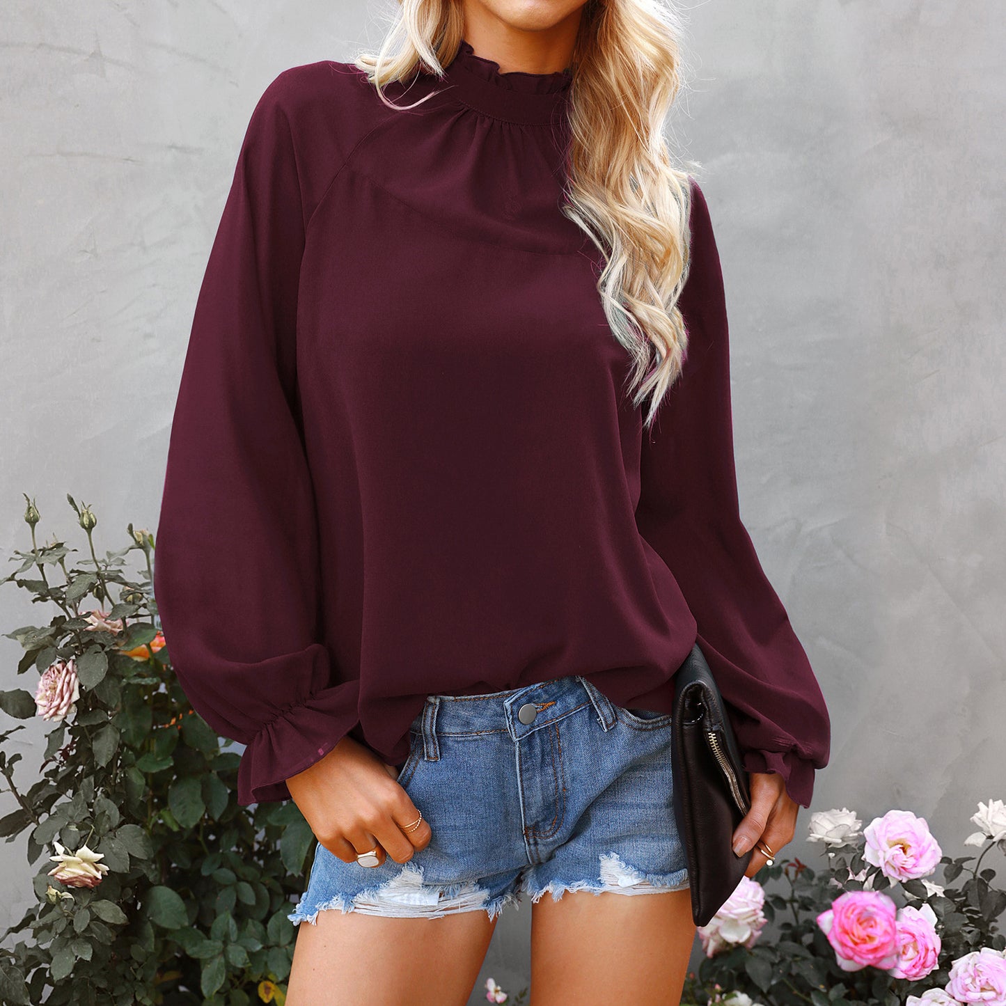 Women's Solid Color Loose Pullover Long Sleeve  T-Shirt