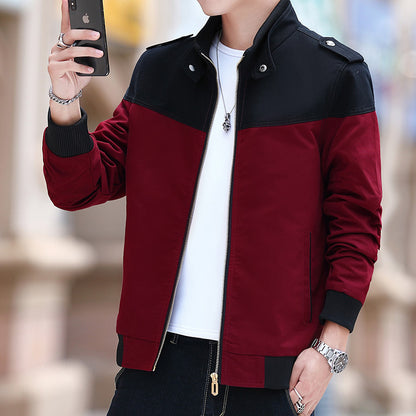 Men's Color Stitching Stand-collar Jacket