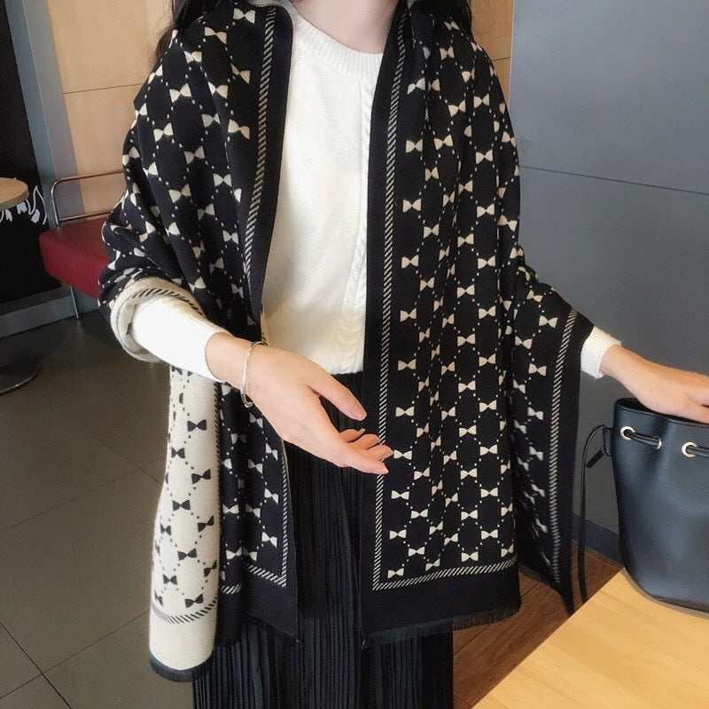 Bow Double-sided Scarf Artificial Cashmere Oversize Shawl Outer Wear