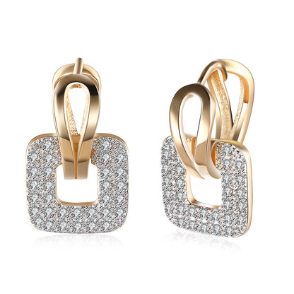 European And American Square Rhinestone Zircon Stud Earrings