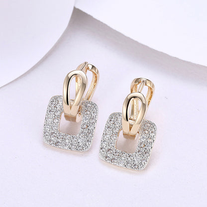 European And American Square Rhinestone Zircon Stud Earrings