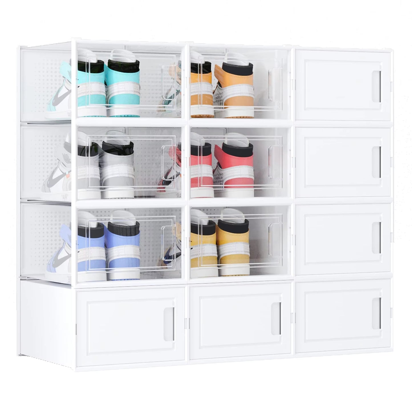 12 Pack Clear White Stackable Storage Shoe Box , Shoe Container Organizer Sneaker Storage  shoe cabin To Women Size 13