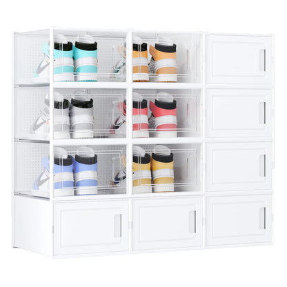 12 Pack Clear White Stackable Storage Shoe Box , Shoe Container Organizer Sneaker Storage  shoe cabin To Women Size 13