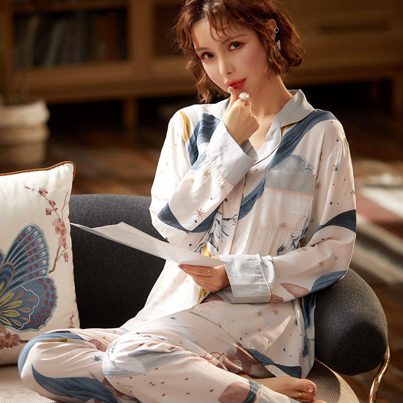 Long sleeve spring and autumn cardigan pajamas