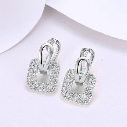 European And American Square Rhinestone Zircon Stud Earrings