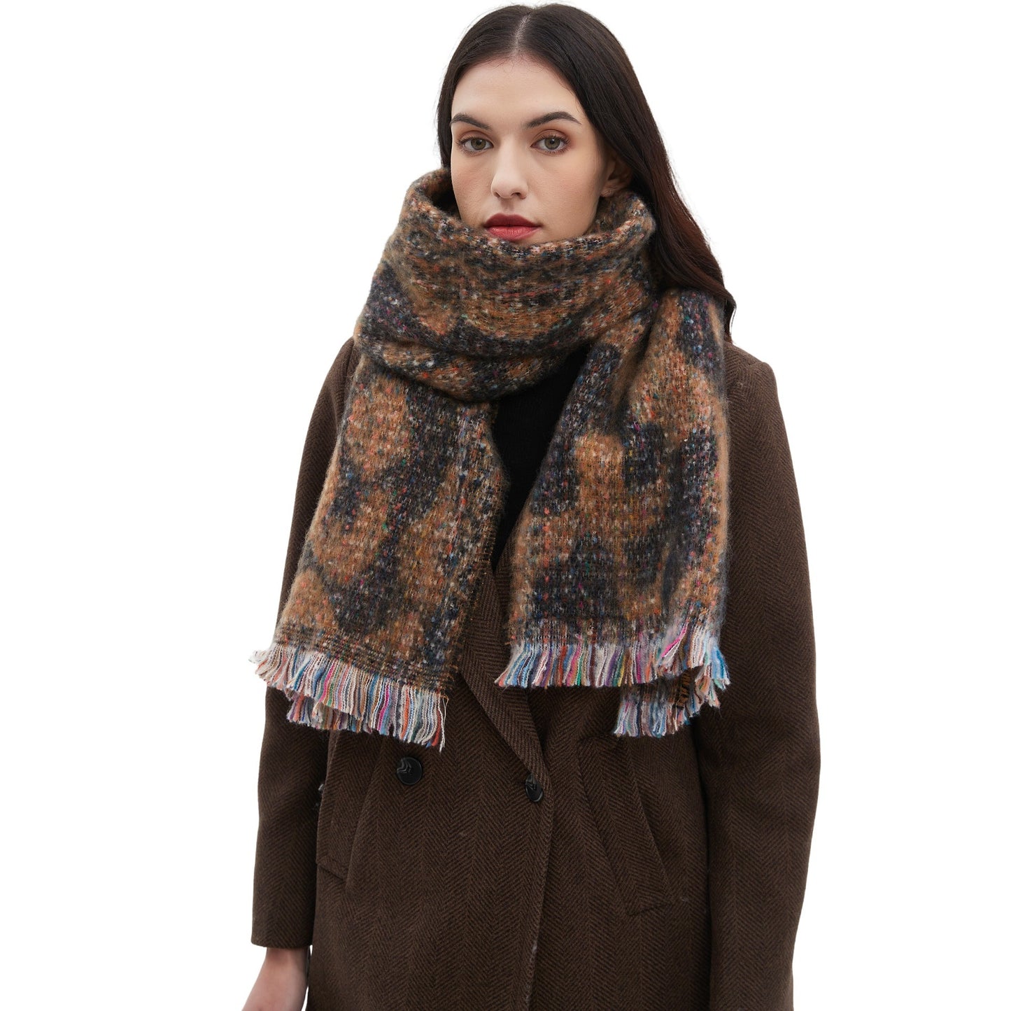 European And American Men's And Women's Jacquard Short Beard Leopard Scarf