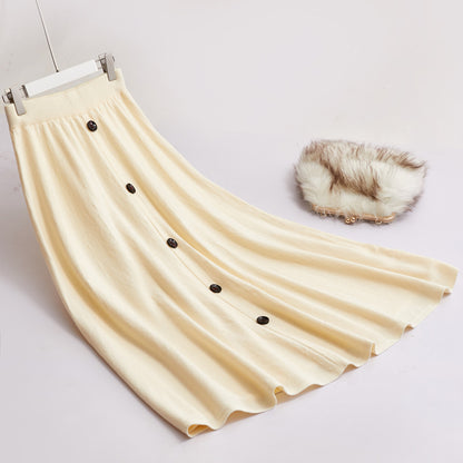 Knitted Pleated Thick Umbrella Skirt For Women