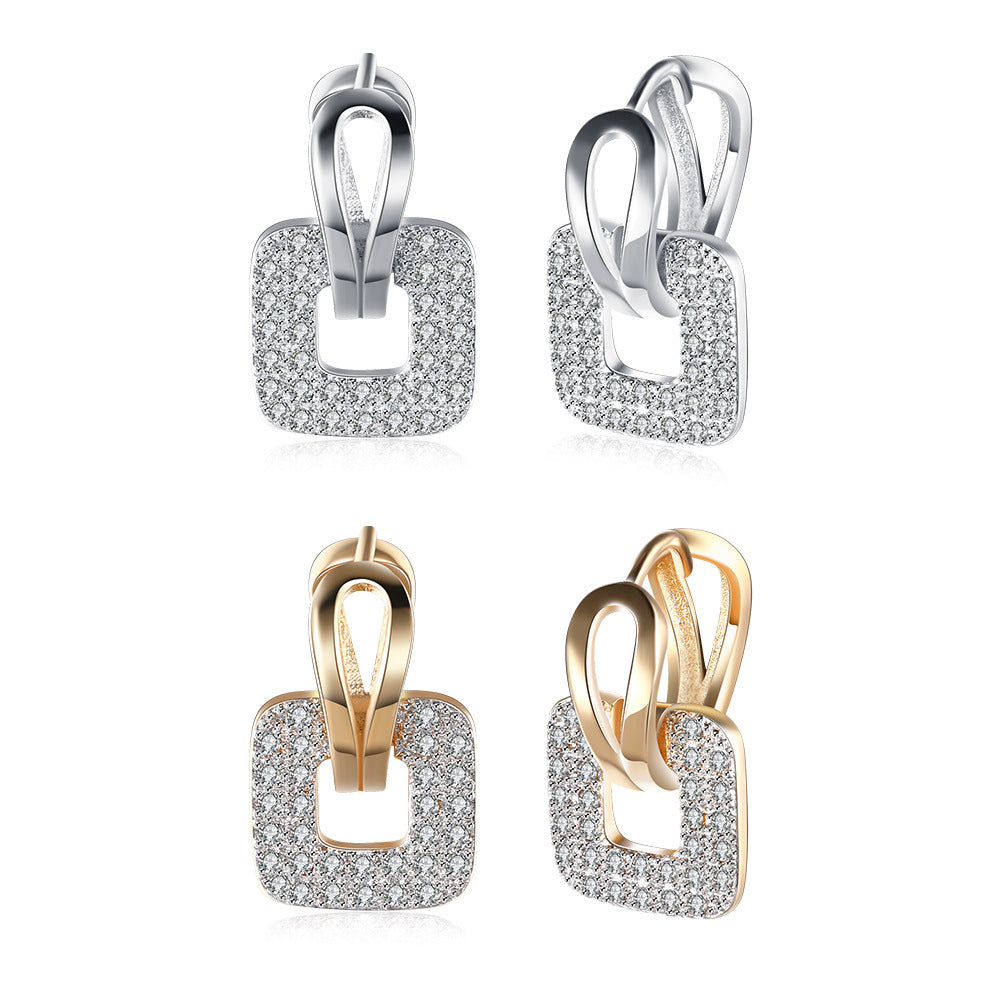 European And American Square Rhinestone Zircon Stud Earrings