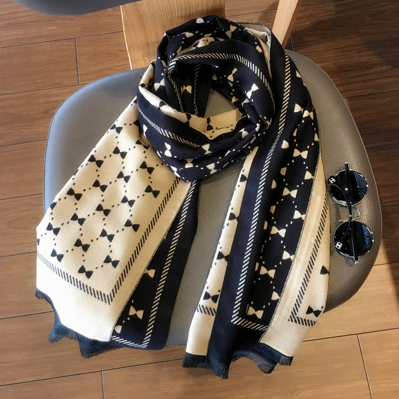 Bow Double-sided Scarf Artificial Cashmere Oversize Shawl Outer Wear