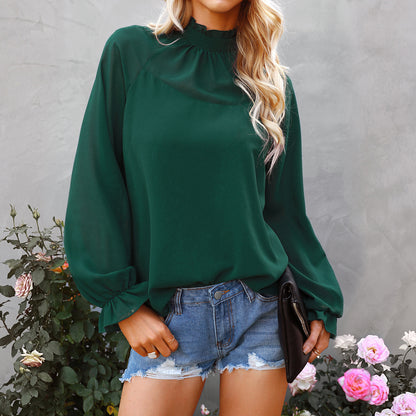 Women's Solid Color Loose Pullover Long Sleeve  T-Shirt