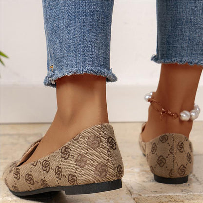 Rose Print Flats Shoes Fashion Casual Pointed Toe lady Loafers Lazy Shoes For Women