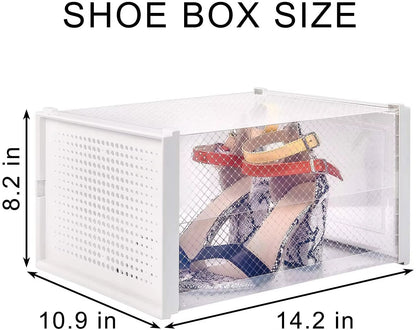 12 Pack Clear White Stackable Storage Shoe Box , Shoe Container Organizer Sneaker Storage  shoe cabin To Women Size 13