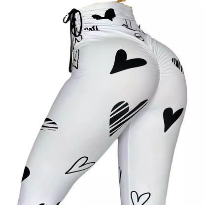 Drawstring Heart Print Yoga Sports Hip-hop Fitness Leggings