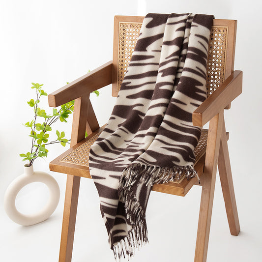 Cashmere Scarf Fashion Deep Coffee Animal Pattern Thickening