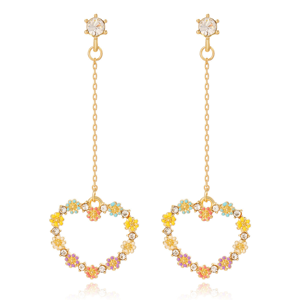 Flower Cluster Love Shining Gorgeous Colorful Oil Necklace Ear Studs