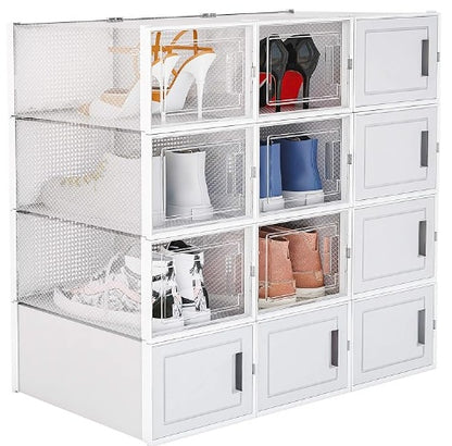 12 Pack Clear White Stackable Storage Shoe Box , Shoe Container Organizer Sneaker Storage  shoe cabin To Women Size 13