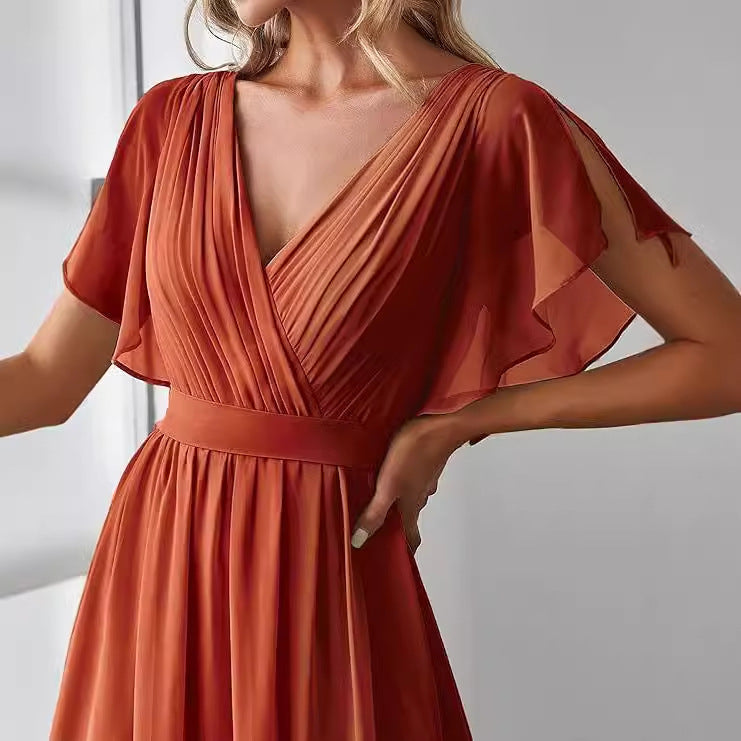 Chiffon Pure Color Mesh Dress