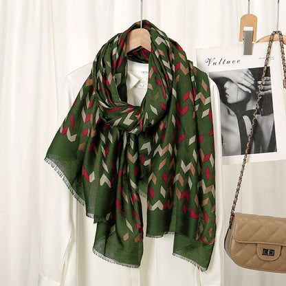 Diamond Patterns Printed Cotton And Linen Scarf Color Matching Scarf