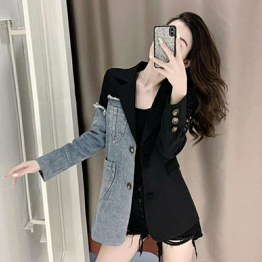 Loose Korean Style Wild Fried Street Small Suit Casual Suit Collar Denim Regular