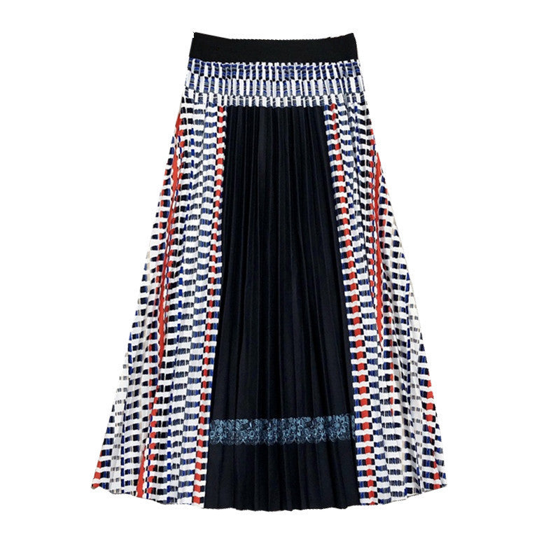 New Women's Skirts Stitching Pleated Skirt Bohemian Plaid A-line Skirt